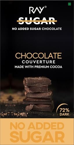 RAY NO SUGAR 72% DARK COUVERTURE CHOCOLATE, 80 Grams