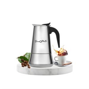 BEVEROMATIC Stainless Steel Moka Pot Coffee Maker – 200ml | 4-Cup | Silver