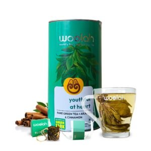 Woolah Bagless Whole Leaf Green Tea with Arjuna & Cinnamon Woolah Bagless Whole Leaf Green Tea with Arjuna & Cinnamon – 30 Dips / 60 Cups