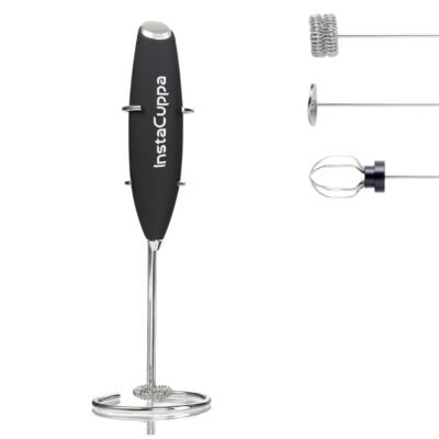 InstaCuppa Handheld Electric Milk Frother for Coffee with Stainless Steel Whisk and Stand